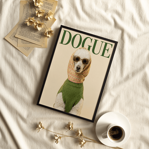Fashion Poodle Wall Art dog print with white and beige tones for office or hallway