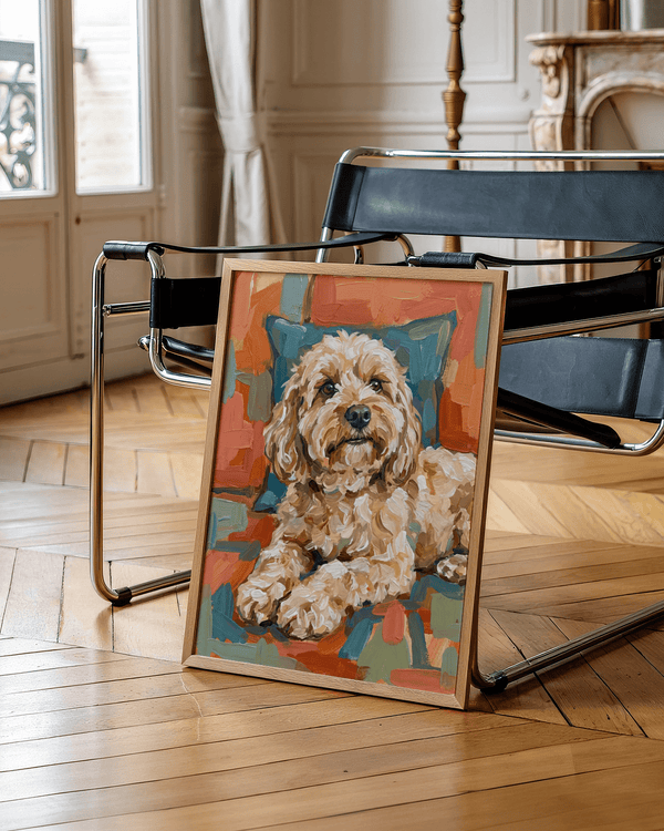 Cockapoo Print featuring Blue and Green accents for office decor