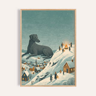 Winter Landscape Wall Art in Blue, Black, and Beige for living room poster