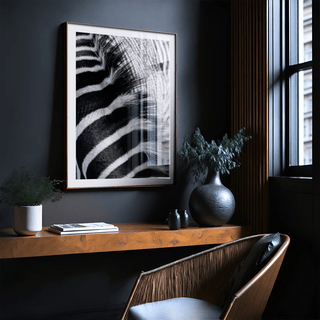 High-contrast Zebra Stripe Art Print showing layered fur strands