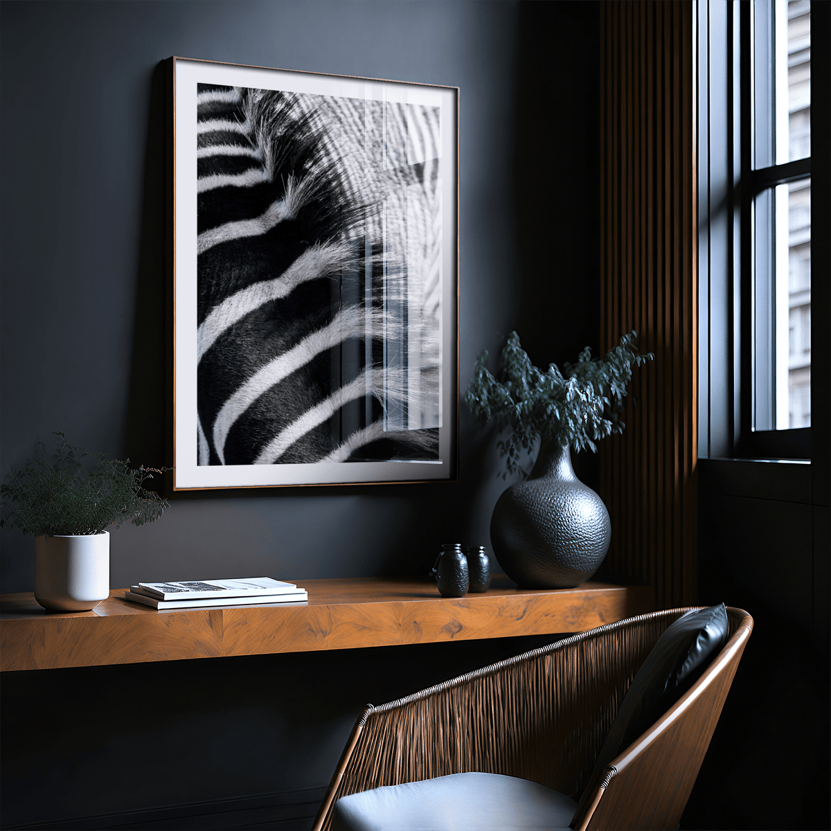 High-contrast Zebra Stripe Art Print showing layered fur strands