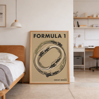 Retro motorsport wall print of looping circuit graphic in green and black