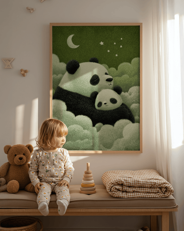 Panda Nursery Wall Art with Black and White pandas, children's room print
