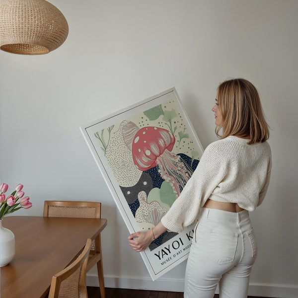 Jellyfish-themed Unique Large Wall Art blending sea life and abstract shapes.