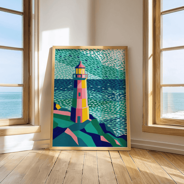 Modern Colourful Lighthouse Print with multicolored palette for kitchen wall display