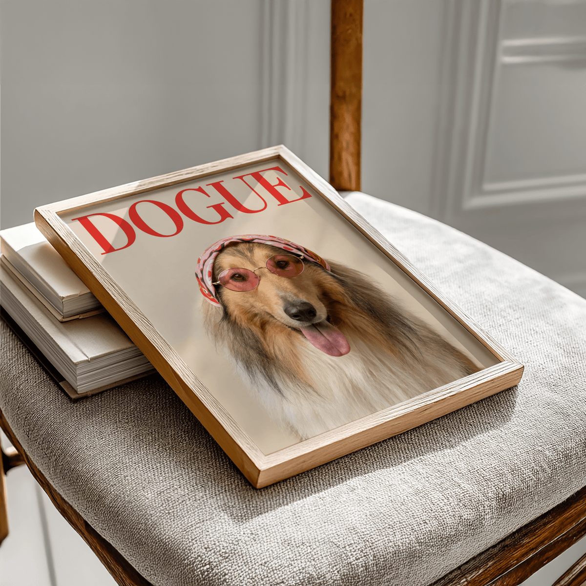 Chic Rough Collie Dogue Print with Pink accents, designed for cozy living room decor