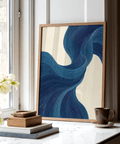 Blue Flowing Wall Art abstract poster in blue and beige for office decor