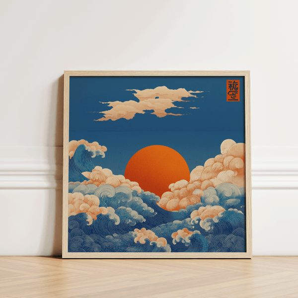 Artistic Square Prints for Wall with Orange and Blue for entryway