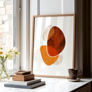 Textured abstract wall art print with central motif and negative space