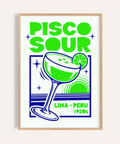 Pisco Sour Wall Art in Green and Blue for kitchen decor as a poster