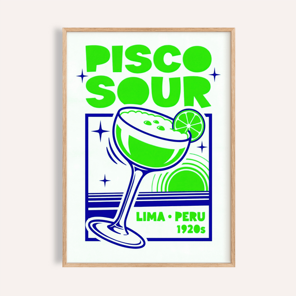 Pisco Sour Wall Art in Green and Blue for kitchen decor as a poster