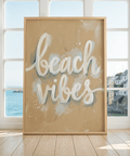 Minimalist Beach Vibes Wall Art, White script for office decor print