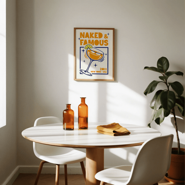 Naked & Famous Cocktail Art Orange and Blue themed wall art for den