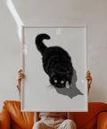 Minimalist Black Cat Print for office space with Black tones
