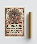 Mexican Culture Poster wall print with central face icon, sunburst composition, and editorial layout