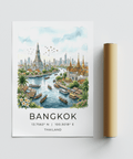Riverside Bangkok wall art print with boats in foreground and skyline in distance