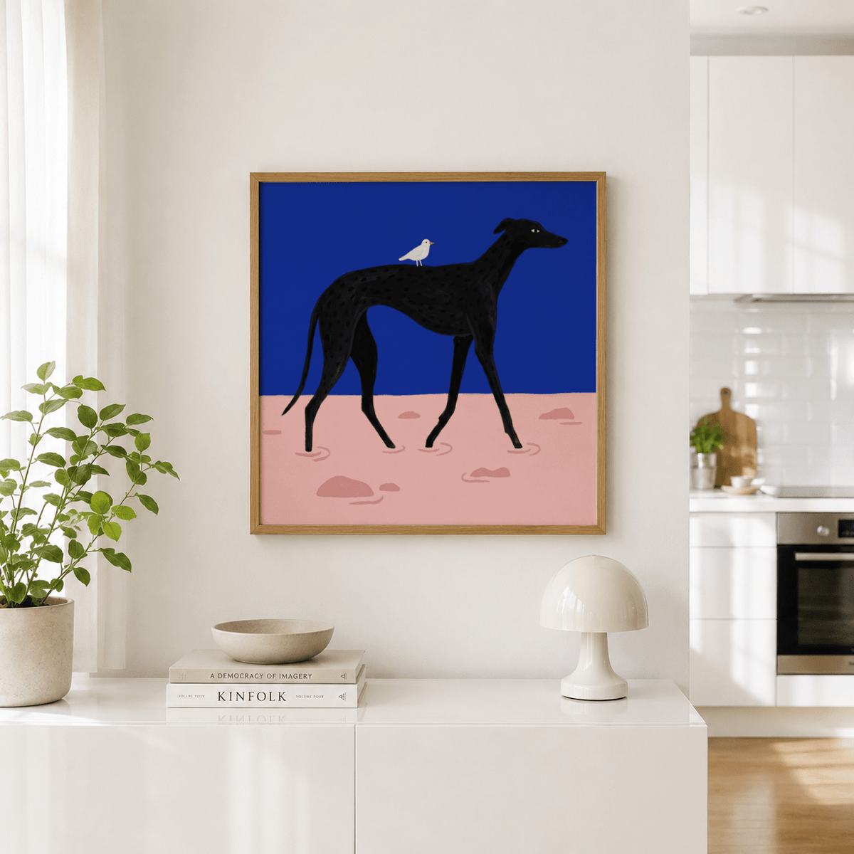 Graphic wall art featuring negative space and spotted coat texture