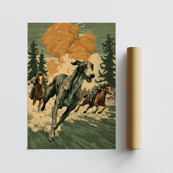 Greyhound Racing Wall Art multicolored poster suitable for hallway