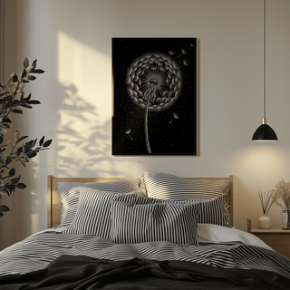 Minimalist Dandelion Poster black and white print for bedroom