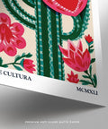 Mexican wall art print with cactus hearts and bold florals.
