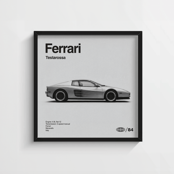Gray Ferarri Testarossa Wall Art for automotive themed wall art
