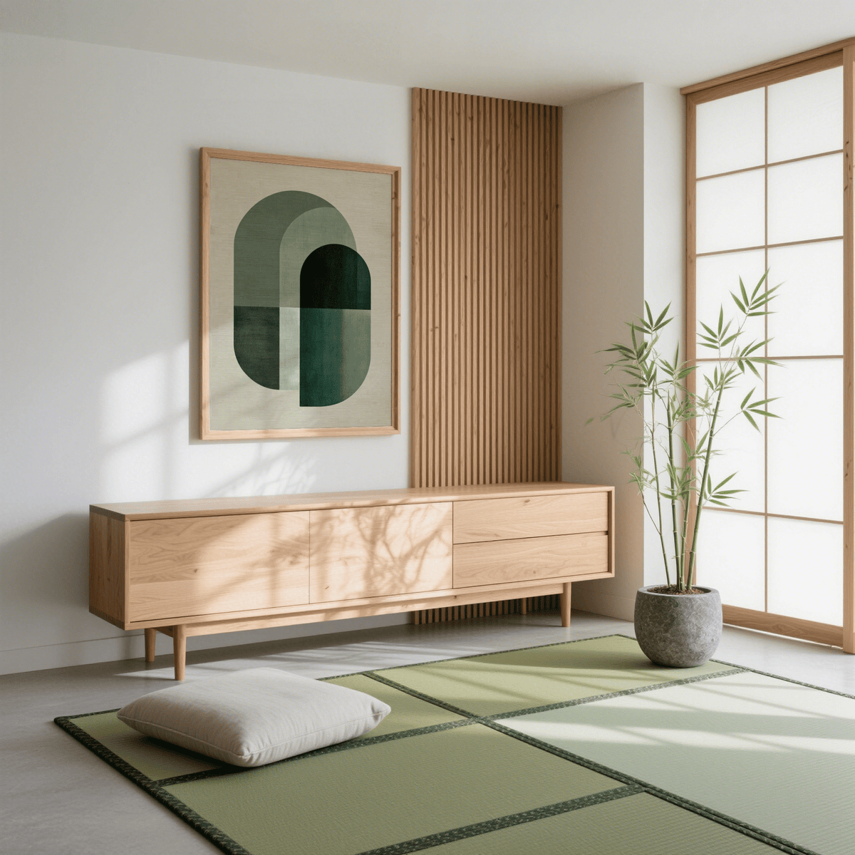 Geometric Green Tone Poster Print, greens and beige, hallway poster