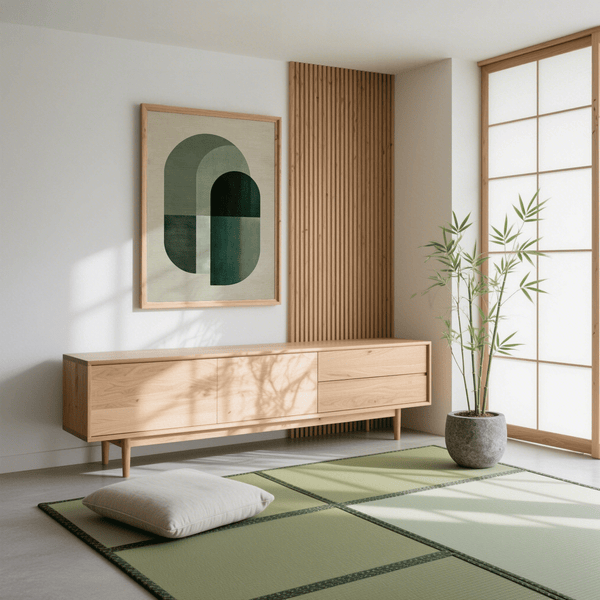 Geometric Green Tone Poster Print, greens and beige, hallway poster