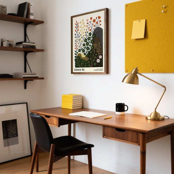 Bold retro modern nature wall art featuring floral forms