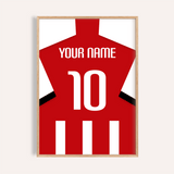 Custom Football Shirt – Red and White Stripes with White Number — wooden-frame main image