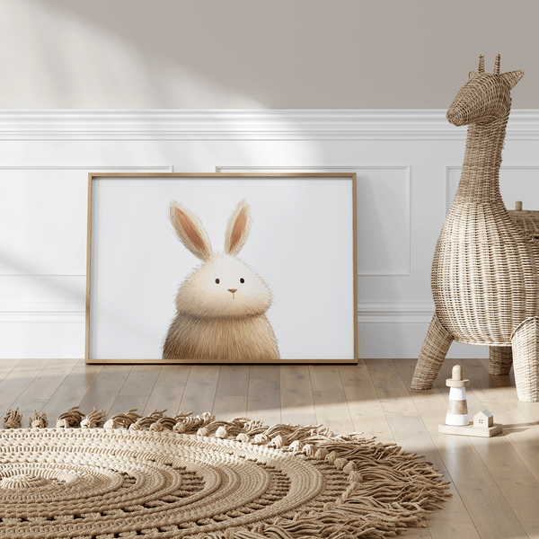Cute Rabbit Wall Art with Beige tones for kids room décor poster