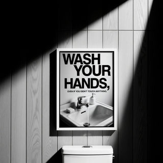 Toilet Wall Art with a sleek faucet and soap dispenser.