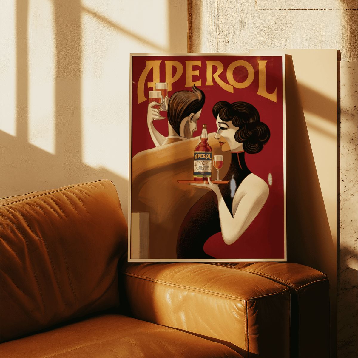 Vintage Drink Wall Art, main colors Red Yellow, wall art