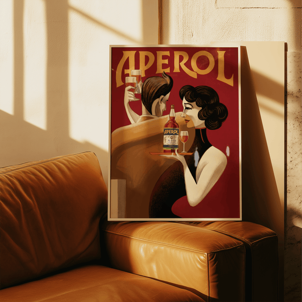 Vintage Drink Wall Art, main colors Red Yellow, wall art