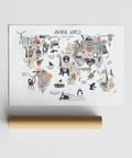 World Map for Kids animal poster in Multicolored tones for classroom
