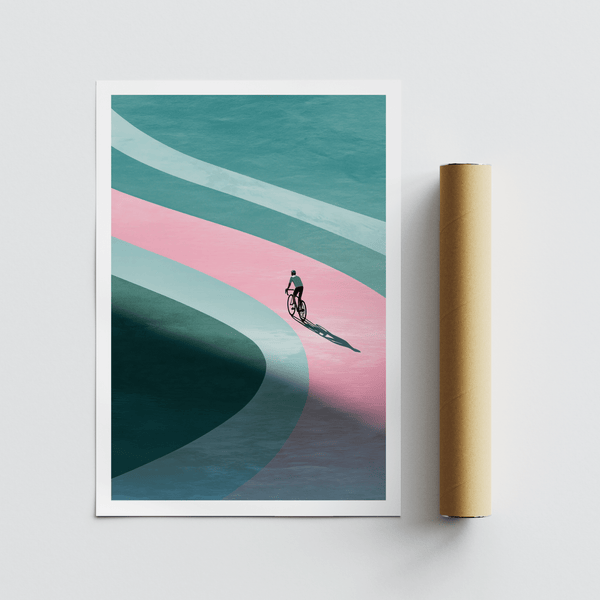 Modern cycling wall poster with layered pastel curves