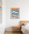 Nazare Portugal Art Print travel-style poster with coordinates and graphic sea scene