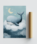Blue and white Whale Nursery Wall Art, children’s wall art poster
