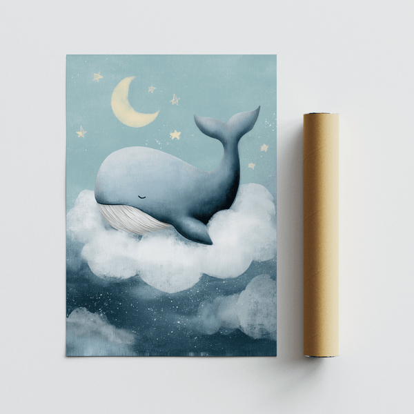 Blue and white Whale Nursery Wall Art, children’s wall art poster