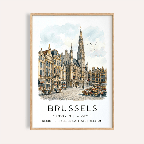 Brussels Architectural Art Print of Grand-Place square with ornate facades