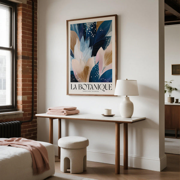 Botanical art print with leaf patterns in contemporary design