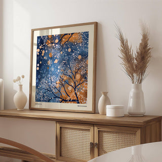 Branch-themed winter scene wall art in vibrant abstract design