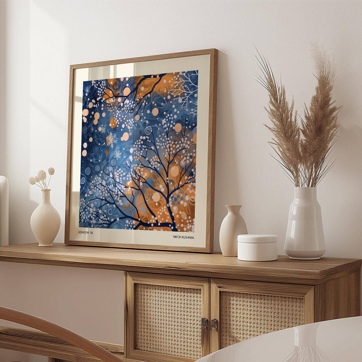 Branch-themed winter scene wall art in vibrant abstract design