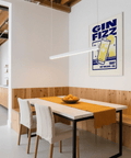 Vintage Gin Fizz Print wall art with Blue and Yellow, perfect for dining room