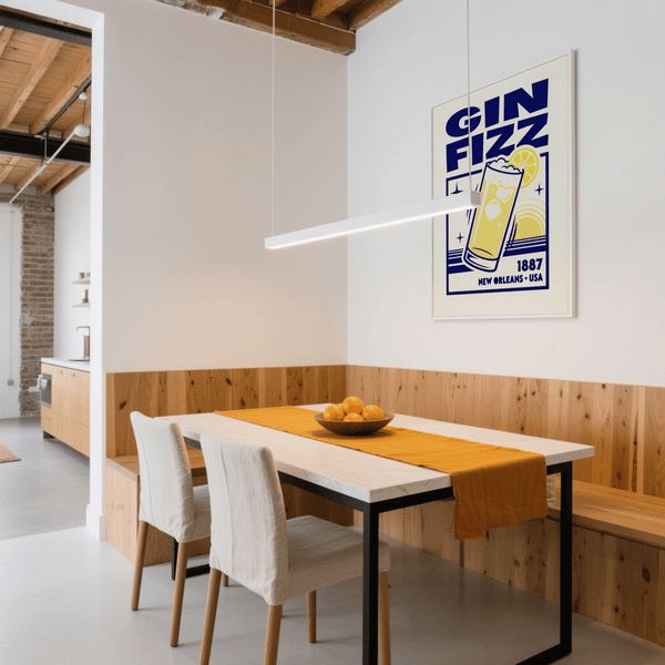 Vintage Gin Fizz Print wall art with Blue and Yellow, perfect for dining room