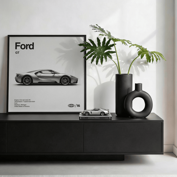 Modern Ford GT Wall Art poster in Black, Gray for living space
