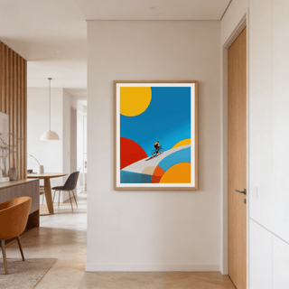 Abstract Bike Poster featuring minimalist cyclist figure against oversized circles