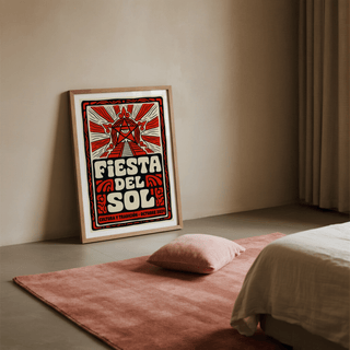 Graphic wall art print highlighting sunburst rays behind the emblem at the top