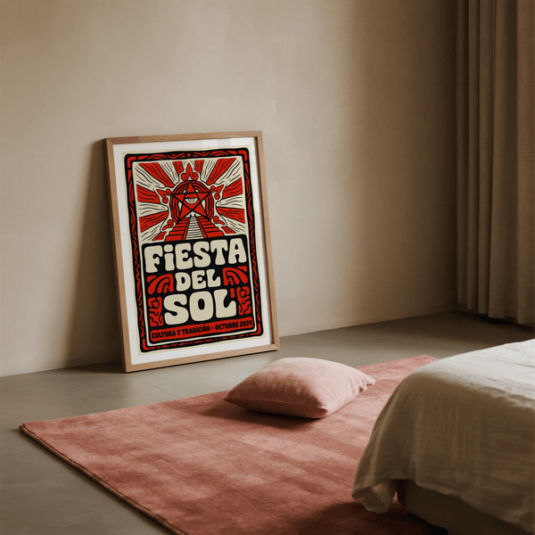 Graphic wall art print highlighting sunburst rays behind the emblem at the top