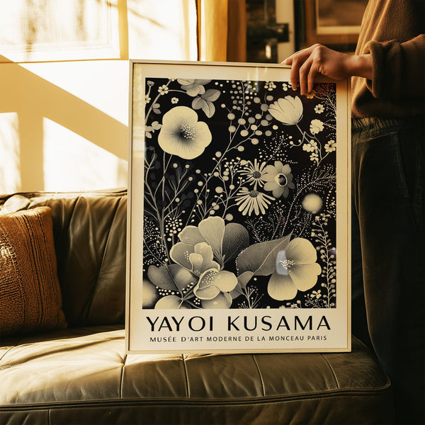 Modern large floral wall art with fine lines and dotted floral motifs