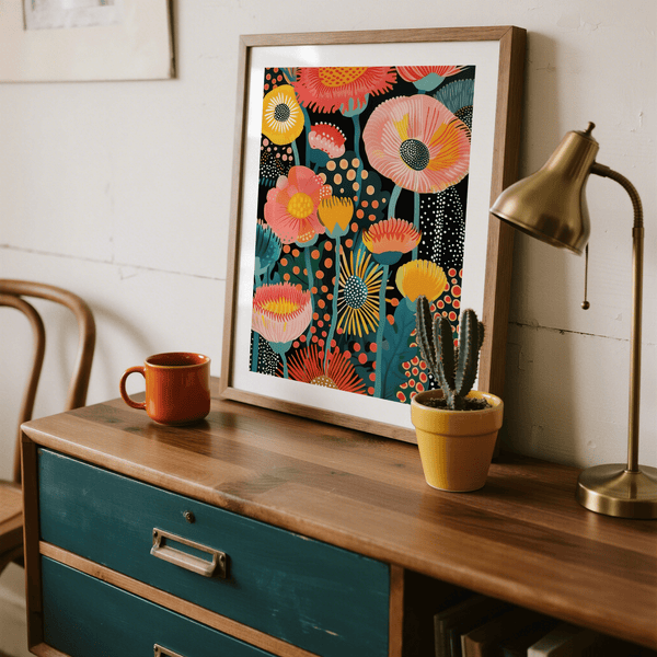 Tropical Floral Print with bold hues for bedroom wall poster decor